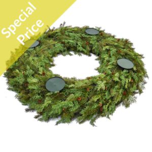 CH-Cypress Wreath w candle hdrs YF 70cm