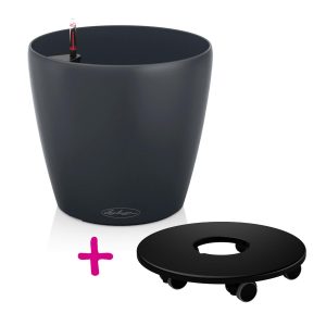 LECHUZA CLASSICO Color 43 Slate Poly Resin Floor Self-watering Planter with Substrate D43 H40 cm + Coaster, 58 ltrs Cap.
