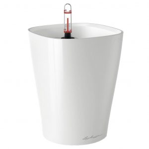 LECHUZA MINI DELTINI Table Cream White Poly Resin Table Self-watering Planter with Substrate D10 H13 cm, 1 ltrs Cap.