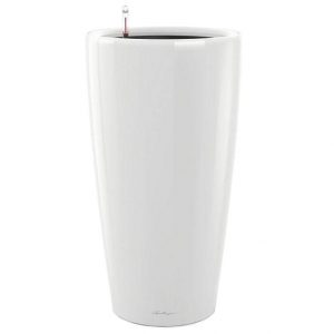 LECHUZA RONDO 32 Cream White High-gloss Poly Resin Floor Self-watering Planter with Substrate D32 H56 cm, 45 ltrs Cap.