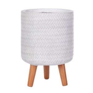 Plaited Style White Cylinder Round Indoor Planter on Legs by Idealist Lite D24 H35 cm, 8.7 ltrs Cap.