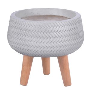 Plaited Style White Bowl Indoor Planter on Legs by Idealist Lite D24 H23 cm, 4.2 ltrs Cap.