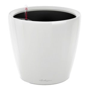 LECHUZA CLASSICO 28 LS Cream White High-Gloss Poly Resin Table Self-watering Planter with Substrate D28 H26 cm, 16 ltrs Cap.