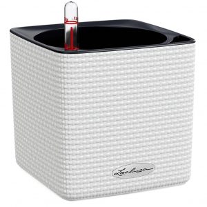 LECHUZA CUBE Color 14 White Poly Resin Table Self-watering Planter H14 L14 W14 cm, 1.4 ltrs Cap.