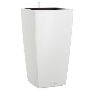 LECHUZA CUBICO Color 40 White Poly Resin Floor Self-watering Planter with Substrate H75 L40 W40 cm, 94 ltrs Cap.