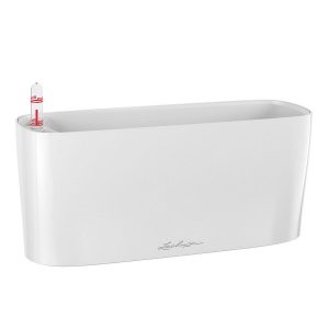 LECHUZA DELTA 10 Cream White High-Gloss Poly Resin Table Self-watering Planter with Substrate H13 L30 W11 cm, 4 ltrs Cap.