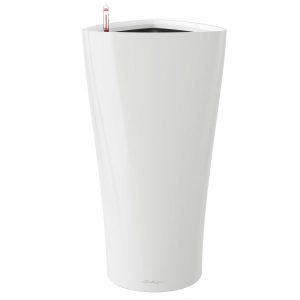 LECHUZA DELTA 30 Cream White High-gloss Poly Resin Floor Self-watering Planter with Substrate D30 H56 cm, 40 ltrs Cap.