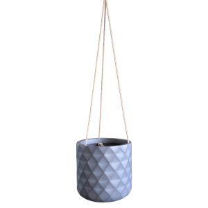 Diamond Style Grey Hanging Cylinder Round Indoor Planter by Idealist Lite D17.5 H17.5 cm, 4.2 ltrs Cap.