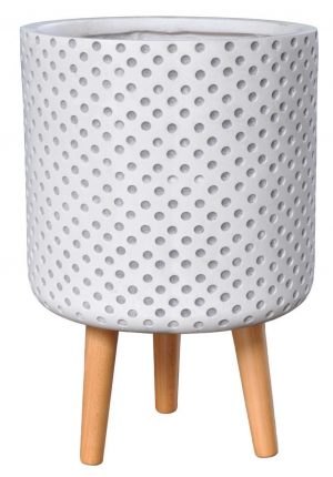 Dotted Style White Cylinder Indoor Planter on Legs by Idealist Lite D24.5 H35 cm, 10 ltrs Cap.