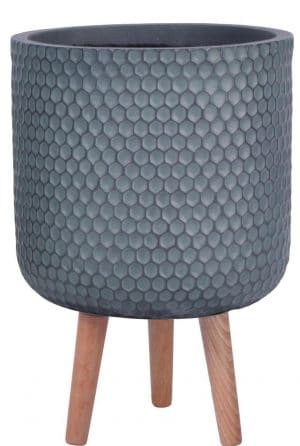 Honeycomb Style Slate Grey Cylinder Round Indoor Planter on Legs by Idealist Lite D25 H34 cm, 9.1 ltrs Cap.