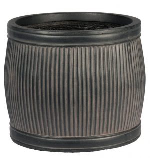 Vertical Ribbed Vintage Style Faux Lead Dark Grey Barrel Round Planter by IDEALIST Lite H20 L24 W24 cm, 9 ltrs Cap.