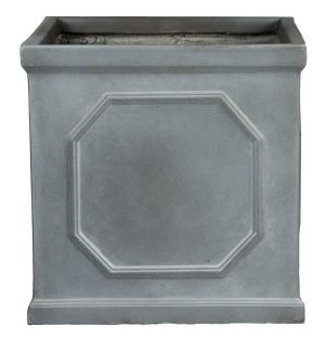 Faux Lead Chelsea Box Square Grey Light Stone Planter by IDEALIST Lite W22 H22 L22 cm, 11 ltrs Cap.