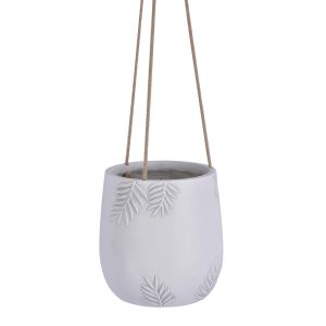 Leaf Embossed White Hanging Indoor Egg Planter by Idealist Lite D21.5 H22 cm, 8 ltrs Cap.