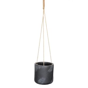 Leaf Embossed Brown Hanging Cylinder Round Indoor Planter by Idealist Lite D24 H24 cm, 10.9 ltrs Cap.