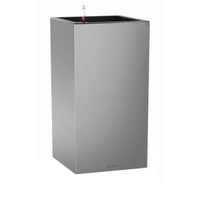 LECHUZA CANTO 40 High Silver Metallic Poly Resin Floor Self-watering Planter with Substrate H76 L40 W40 cm, 121.6 ltrs Cap.
