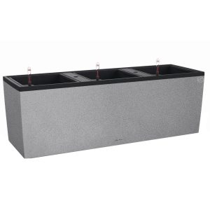 LECHUZA TRIO Stone 30 Stone Grey Poly Resin Floor Self-watering Planter with Substrate H34 L100 W32 cm, 14x3 ltrs Cap.