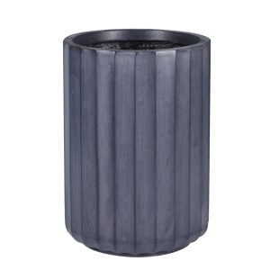 Modern Ribbed Black Cylinder Round Outdoor Planter by Idealist Lite D24 H33 cm, 14.9 ltrs Cap.