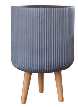 Ribbed Grey Cylinder Indoor Planter on Legs by Idealist Lite D25.5 H36 cm, 10.4 ltrs Cap.